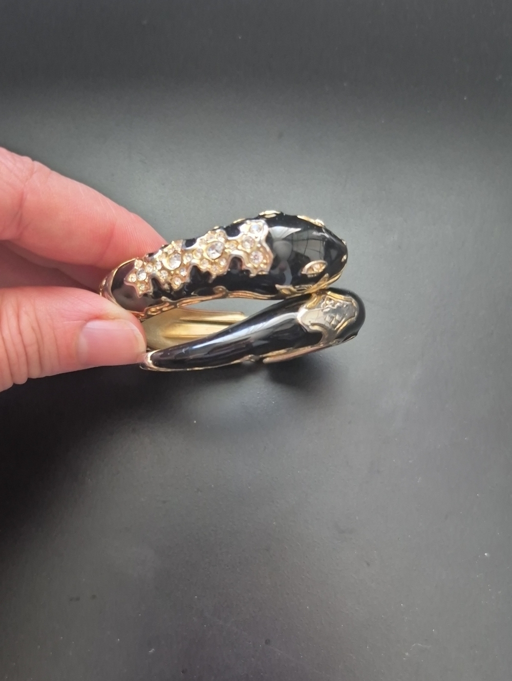 Marciano Black Enamel and Gold-Tone Crystal Hinged Bracelet